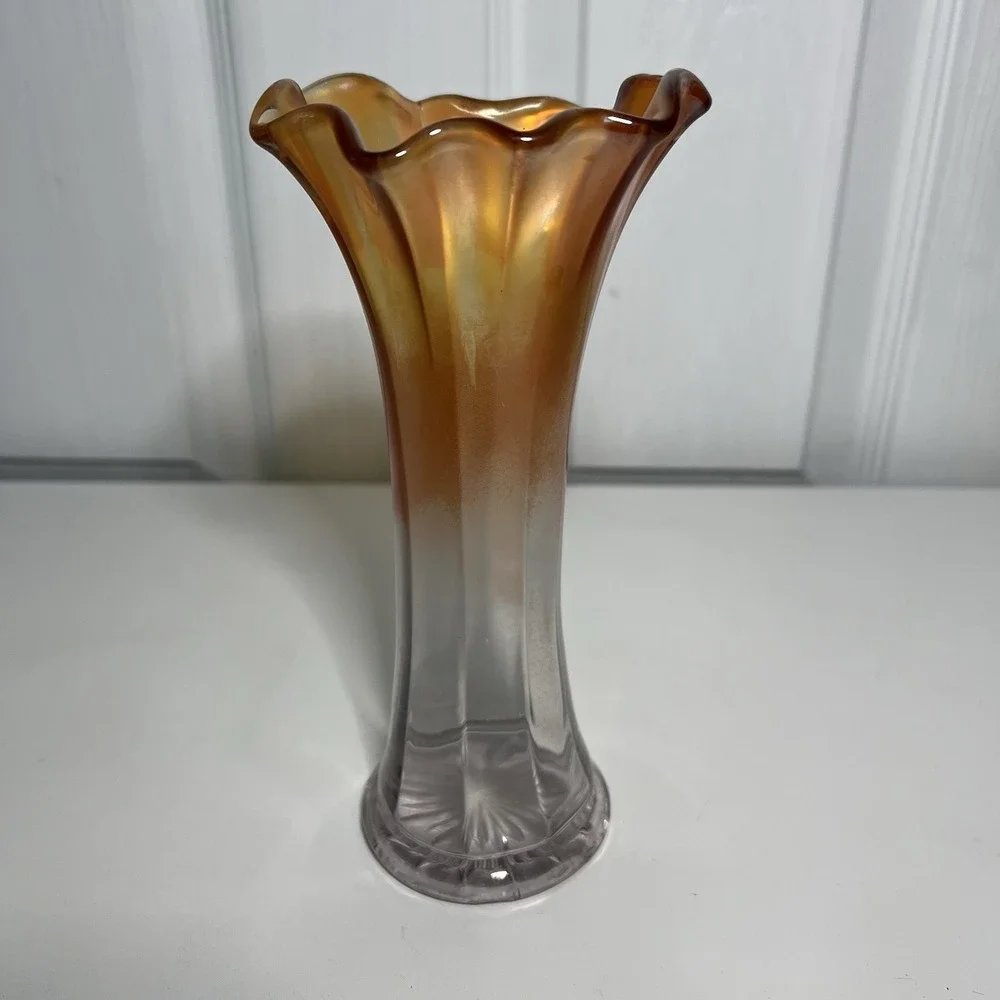 Carnival Glass‎ Iridescent Marigold Ruffled Vase Vintage